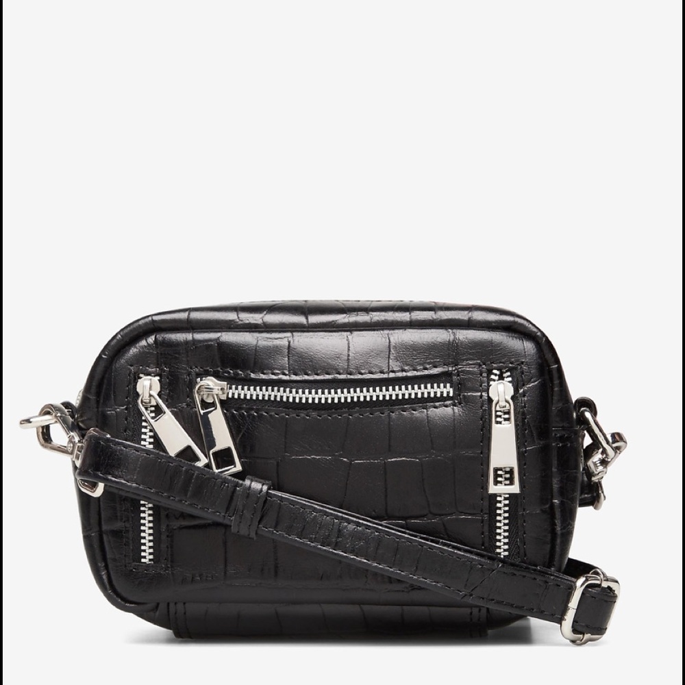 Núnoo Brenda Black Croc Leather Crossbody